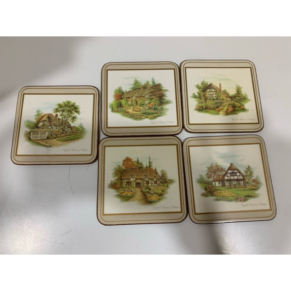 Vintage Coasters Pimpernel Cork Back  English Cottages Qty 5